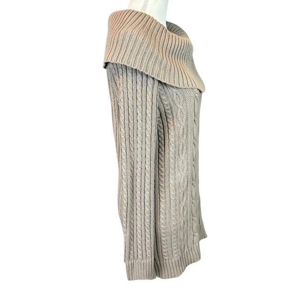 Jeanne Pierre Cotton Sweater Women Sz Small Brown Cable Knit Zip Cowl Neck Tunic - Picture 5 of 10